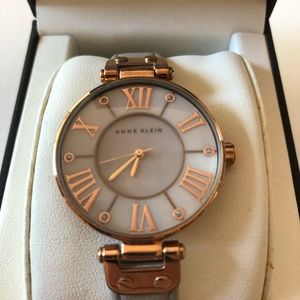 Anne Klein Wristwatch Gray Leather and Rose Gold